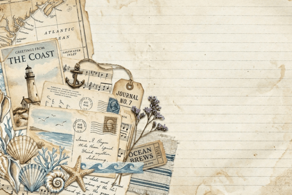Download Vintage Blue Sewing Collage Journal Page - Sewing Collection